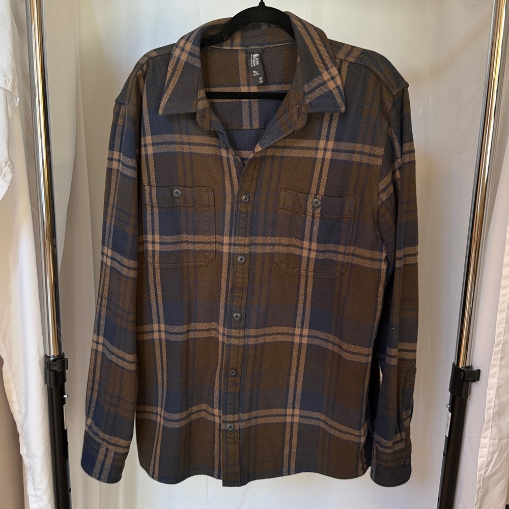 Mountain Hard Wear 100% Cotton Navy Blue Tan Plaid Shirt Jacket Shacket